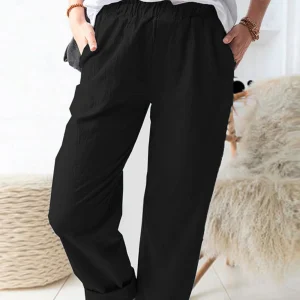 Shiny Paperbag Waist Pull-On Pants with Pockets