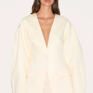 Ecru Cocoon Sleeve Cinched Waist Pocket Blazer