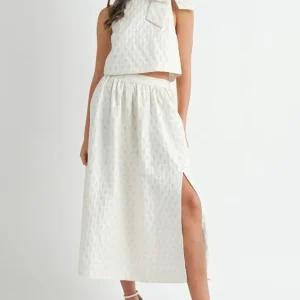 Taffeta Polka Dot Shoulder Ribbon Top and Skirt Set