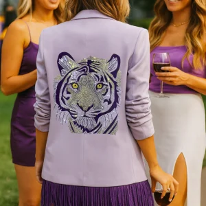 Purple Tiger Ruched Sleeve Lavender Blazer