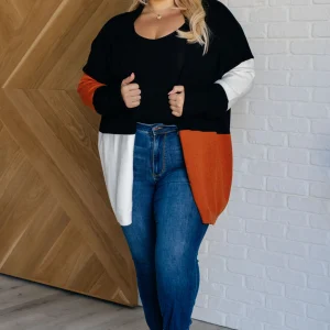 Writer's Block Color Block Open Front Cardigan