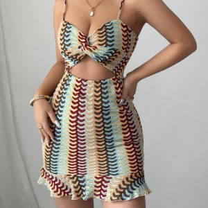 Cutout Ruffled Hem Cami Dress